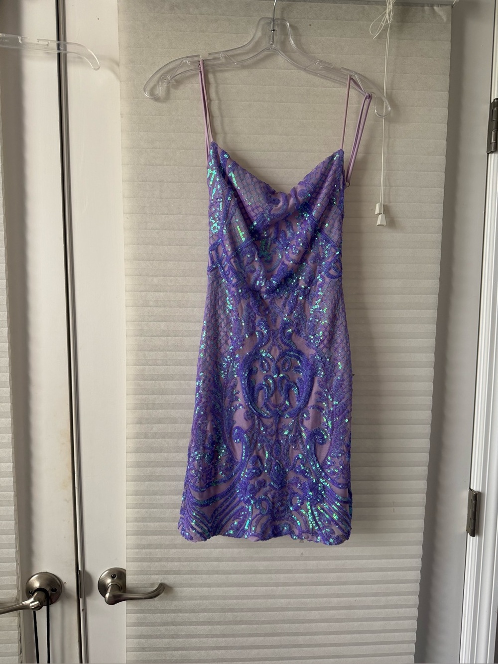 Lucy in the Sky Lavender Sequin Cowl-Neck Mini Dress Size M